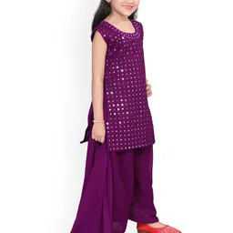 BAESD Girls Embroidered Regular Mirror Work Kurta With Palazzos & Dupatta image 4