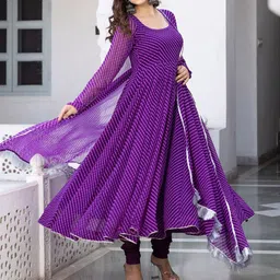 KALINI Leheriya Printed Anarkali Gotta Patti Kurta With Churidar & Dupatta image 2