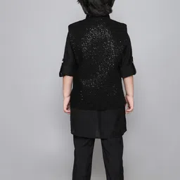 Ministitch Boys Mandarin Collar Roll-Up Sleeves Straight Kurta Trousers With Jacket image 2