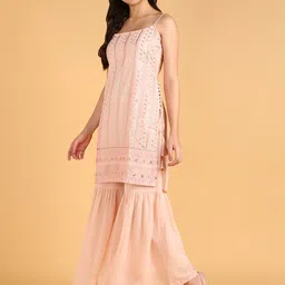 DISHWA FASHION Embroidered Regular Sequinned Silk Georgette Kurta with Sharara image 5