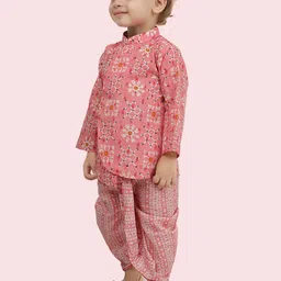 Ethniks Neu-Ron Boys Ethnic Printed Mandarin Collar Pure Cotton Kurta with Dhoti Pants image 3