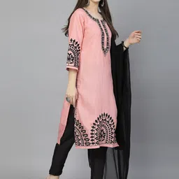 BAESD Ethnic Motifs Embroidered Regular Thread Work Straight Kurta with Salwar & Dupatta image 3