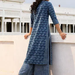OKHAI Ethnic Motifs Block Printed Regular Pure Cotton Kurta With Palazzos image 3