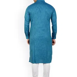 ARRUGA Men Teal Regular Kurta with Pyjamas image 3