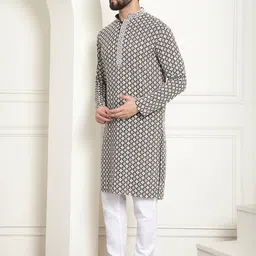 SOJANYA Ethnic Motifs Embroidered Regular Pure Cotton Kurta With Churidar image 2