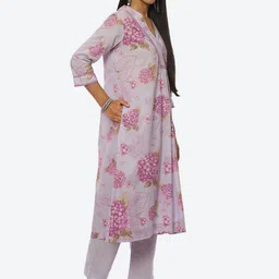 Biba Women Floral Printed Shawl Collar Kurta with Trousers image 4