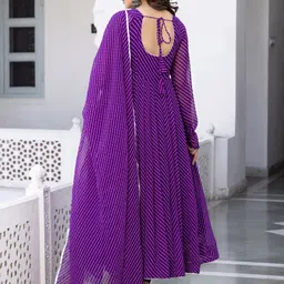 KALINI Leheriya Printed Anarkali Gotta Patti Kurta With Churidar & Dupatta image 5
