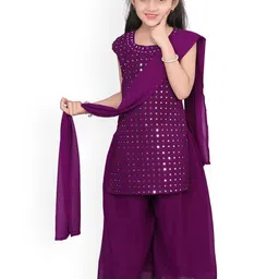 BAESD Girls Ethnic Motifs Embroidered Mirror Work Kurta With Palazzos & Dupatta image 4