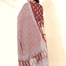 Anouk Maroon & White Ethnic Printed Pure Cotton Straight Kurta With Trousers & Dupatta image 3