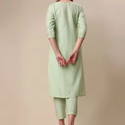 KALINI Striped Puff Sleeves Kurta with Trousers image 4