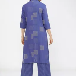 Vishudh Women Blue & White Striped Kurta with Palazzos & Jacket image 3