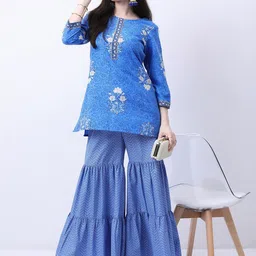 Vishudh Blue Floral Printed Kurti With Sharara image 4