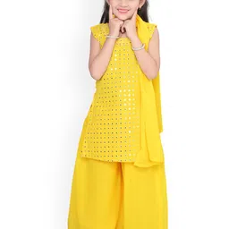 BAESD Girls Ethnic Motifs Mirror Work Georgette Straight Kurti with Palazzo & Dupatta image 5