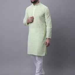SOJANYA Men Ethnic Motifs Embroidered Pure Cotton Kurta With Pyjamas & Nehru Jacket image 4