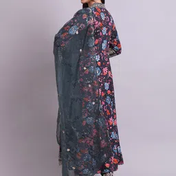 aayusika Floral Embroidered Sequinned Anarkali Kurta with Trousers & Dupatta image 4