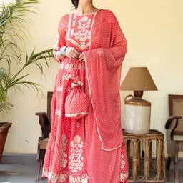 KALINI Ethnic Motifs Embroidered A-Line Kurta with Palazzos & Dupatta image 5