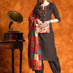 KALINI Women Ethnic Motifs Yoke Design Thread Work Pure Cotton Kurta with Salwar & Dupatta-picture-0