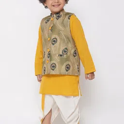 Little Bansi Boys Striped Pure Cotton Straight Kurta & Dhoti Pants With Nehru Jacket image 5