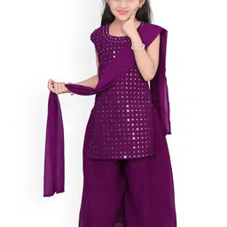 BAESD Girls Embroidered Regular Mirror Work Kurti with Palazzos & Dupatta image 3