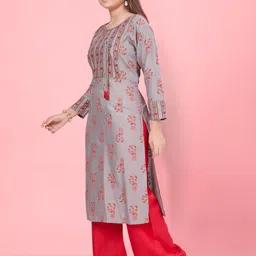 Sangria Girls Floral Printed Pure Cotton Straight Kurta & Trousers image 3