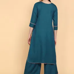 aturabi Striped Thread Work Detailed Pure Cotton Straight Kurta with Palazzos image 3