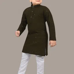 BT DEZINES Boys Ethnic Motifs Chikankari Embroidered Regular Sequinned Kurta with Pyjamas image 5