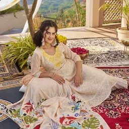 Sangria Embroidered Pure Cotton Straight Kurta With Trouser & Dupatta image 2