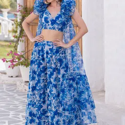 MABISH LUXE Floral Printed Crop Top with Palazzos & Shrug Co-Ords image 2