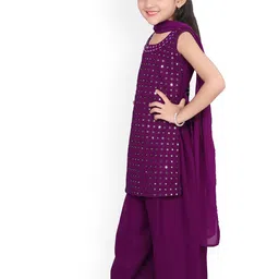 BAESD Girls Ethnic Motifs Embroidered Mirror Work Kurta With Palazzos & Dupatta image 3