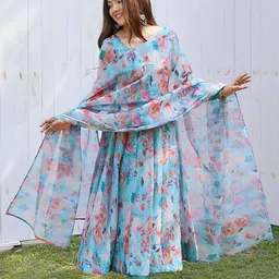 KALINI Floral Printed Gotta Patti Anarkali Kurta With Trousers & Dupatta image 2