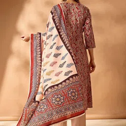 Anouk Women Paisley Printed Regular Pure Cotton Kurta with Trousers & With Dupatta image 5