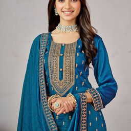 Sangria Blue Ethnic Motifs Embroidered Kurta with Churidar & Dupatta-picture-20