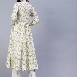 FASHOR Floral Printed Pleated Mirror Work Anarkali Kurta with Palazzos image 4