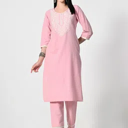 ALL WAYS YOU Floral Embroidered Straight Kurta with Trousers & Dupatta image 2