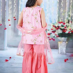 Little Bansi Girls Embroidered Regular Pure Cotton A-Line Kurta With Sharara & Dupatta image 5