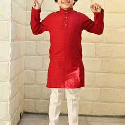 BAESD Boys Ethnic Motifs Embroidered Straight Mandarin Collar Thread Work Kurta & Pyjama image 3