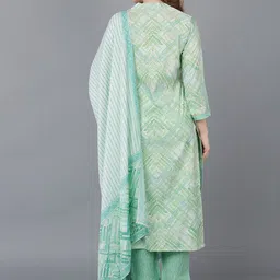 AHIKA Women Green Printed Kurta with Trouser & Dupatta image 4