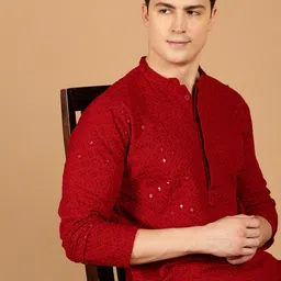 SOJANYA Ethnic Motifs Embroidered Sequinned Pure Cotton Kurta with Churidar image 3