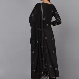 AHIKA Black and Gold Ethnic Motifs Gotta Patti Detail Kurta With Trousers & Dupatta image 2