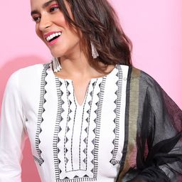 Vishudh Off White Embroidered Regular Kurta With Trousers & Dupatta-picture-45
