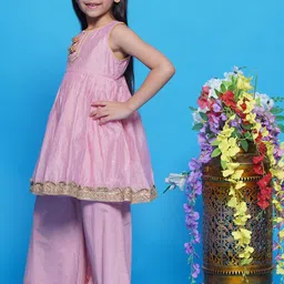 Little Bansi Girls Embroidered Regular Pure Cotton Anarkali Kurta With Palazzos & Dupatta image 5