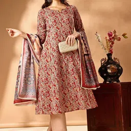 Anouk Women Paisley Printed Regular Pure Cotton Kurta with Trousers & With Dupatta image 2