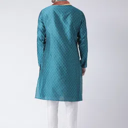 SG LEMAN Men Teal Raw Silk Kurta with Pyjamas & With Dupatta image 5