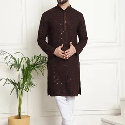 SOJANYA Ethnic Motifs Embroidered Regular Sequinned Pure Cotton Kurta With Churidar image 3