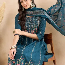 Anouk Floral Embroidered Regular Thread Work Pure Cotton Kurta With Trousers &  Dupatta-picture-19