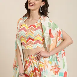 SHOWOFF Chevron Printed Top With Palazzos And Shrug-picture-29
