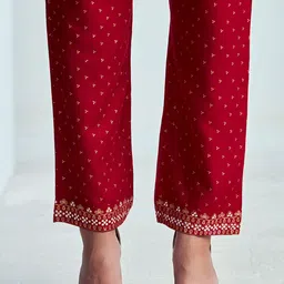Sangria Maroon Ethnic Motifs Yoke Design Embellished Kurta With Trouser & Dupatta image 5