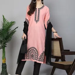 BAESD Ethnic Motifs Embroidered Regular Thread Work Straight Kurta with Salwar & Dupatta image 5