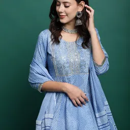 Sangria Bandahni Printed Pure Cotton Kurta With Trousers & Duppatta image 2