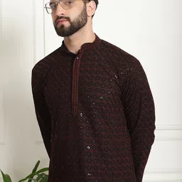 SOJANYA Ethnic Motifs Embroidered Regular Sequinned Pure Cotton Kurta With Churidar image 4